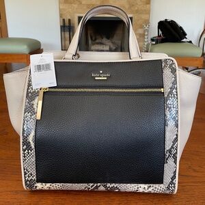 Kate Spade Hayden Chatham Lane Satchel black/pebble leather- snake skin details